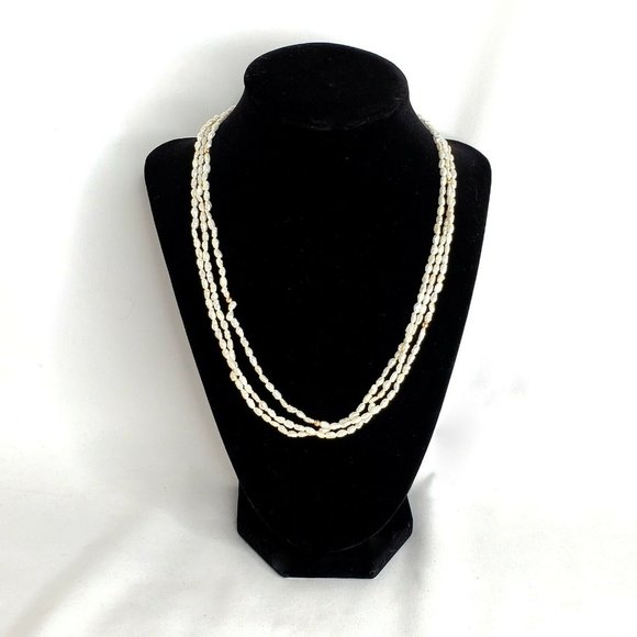Vintage Freshwater Pearl & Gold Bead Three Strand - Picture 1 of 4